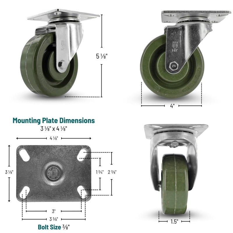 CasterHQ Z20P2431NGD High-Temperature Caster - 4" Epoxy Resin Wheel, Zinc Plated Steel Yoke, 5/16" Precision Bearing | Heavy-Duty Plate Mount Caster for Industrial Use - Image 4